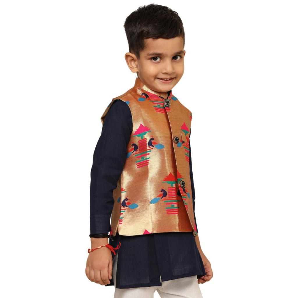 Kanira Jr Paithani jacket for Boys Diamond Peacock