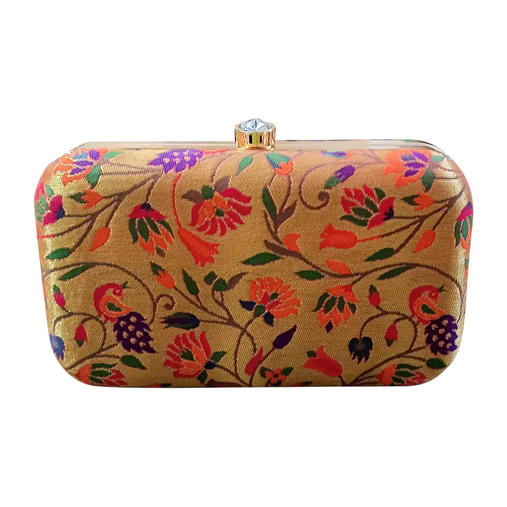 Exclusive Golden Paithani Clutch – Elegance with a Regal Touch
