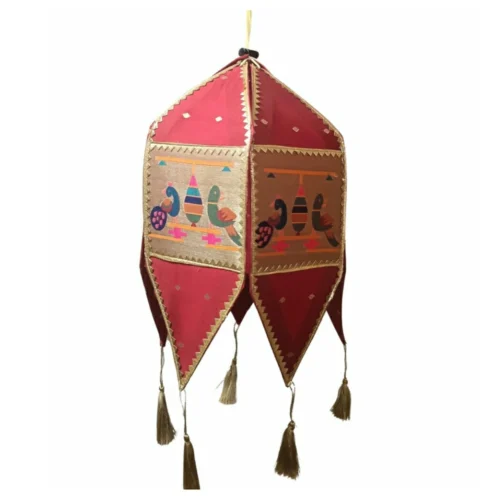 Red Paithani Kandil for Diwali - Paithani Lantern with Traditional Peacock Design
